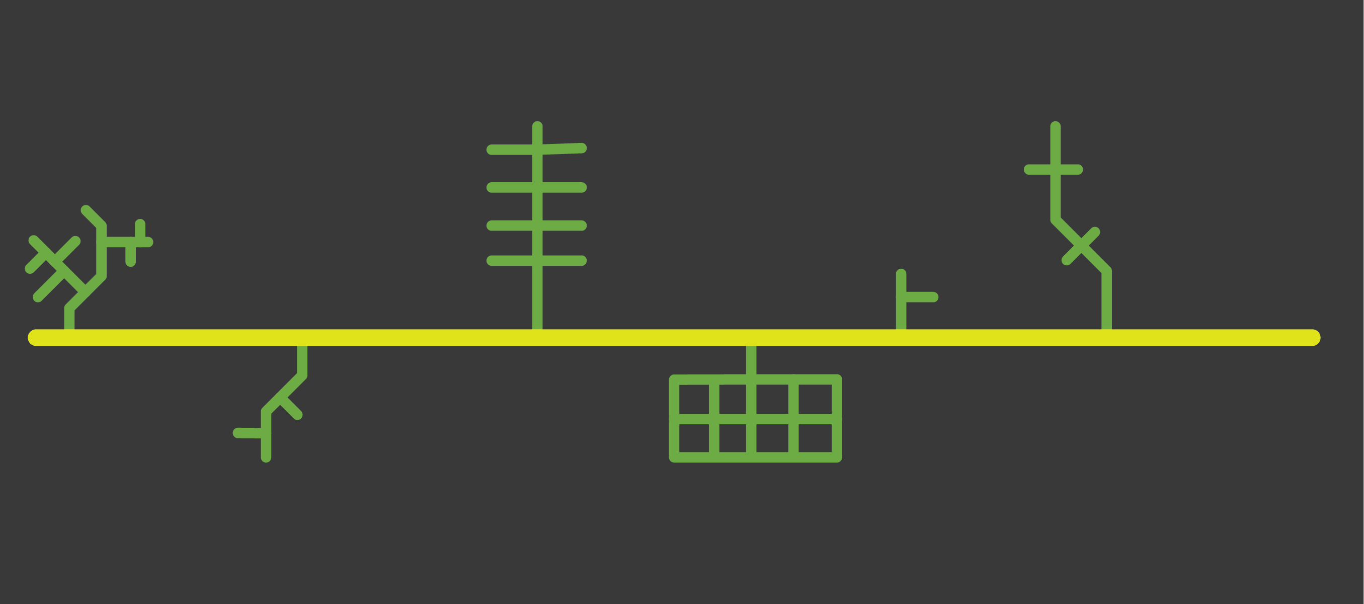 Diagram of yellow road with green streets along it