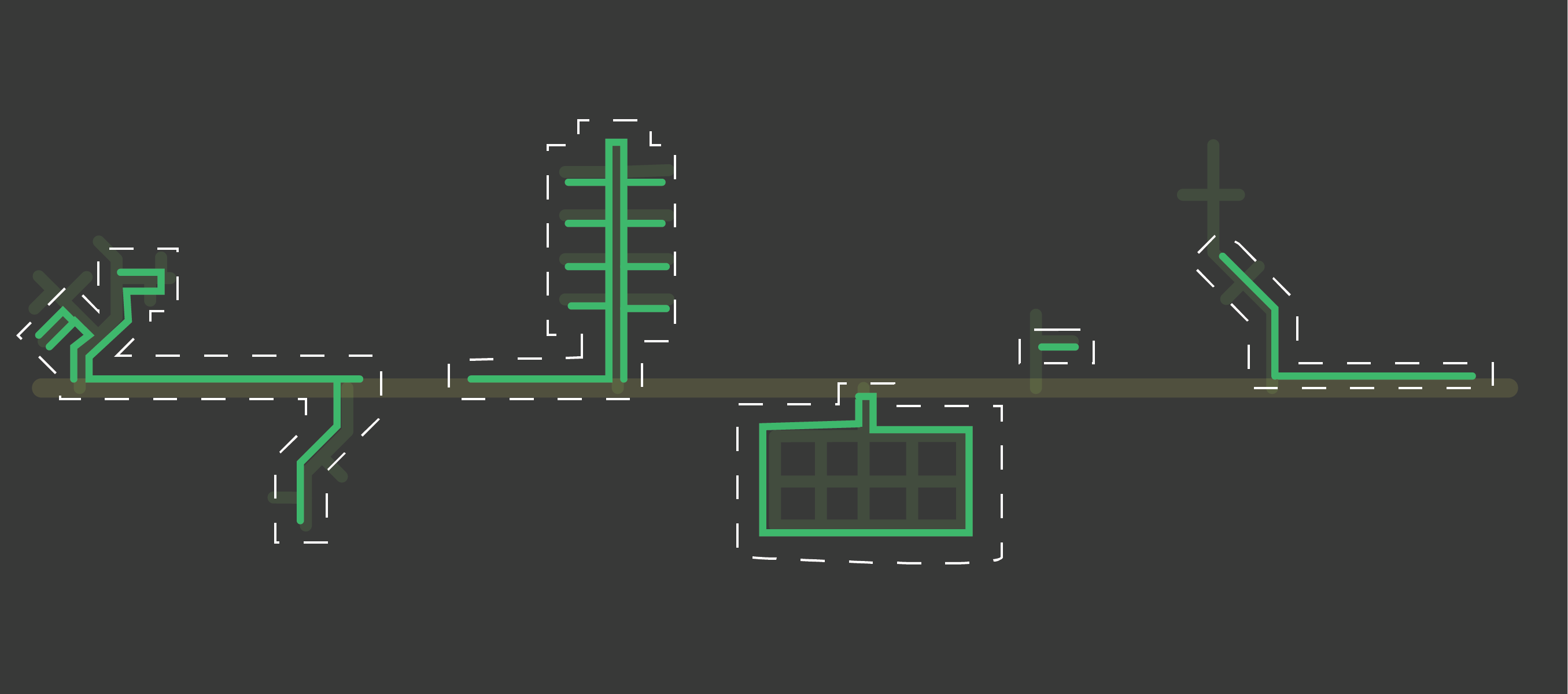 Sidewalks with outlines representing islands