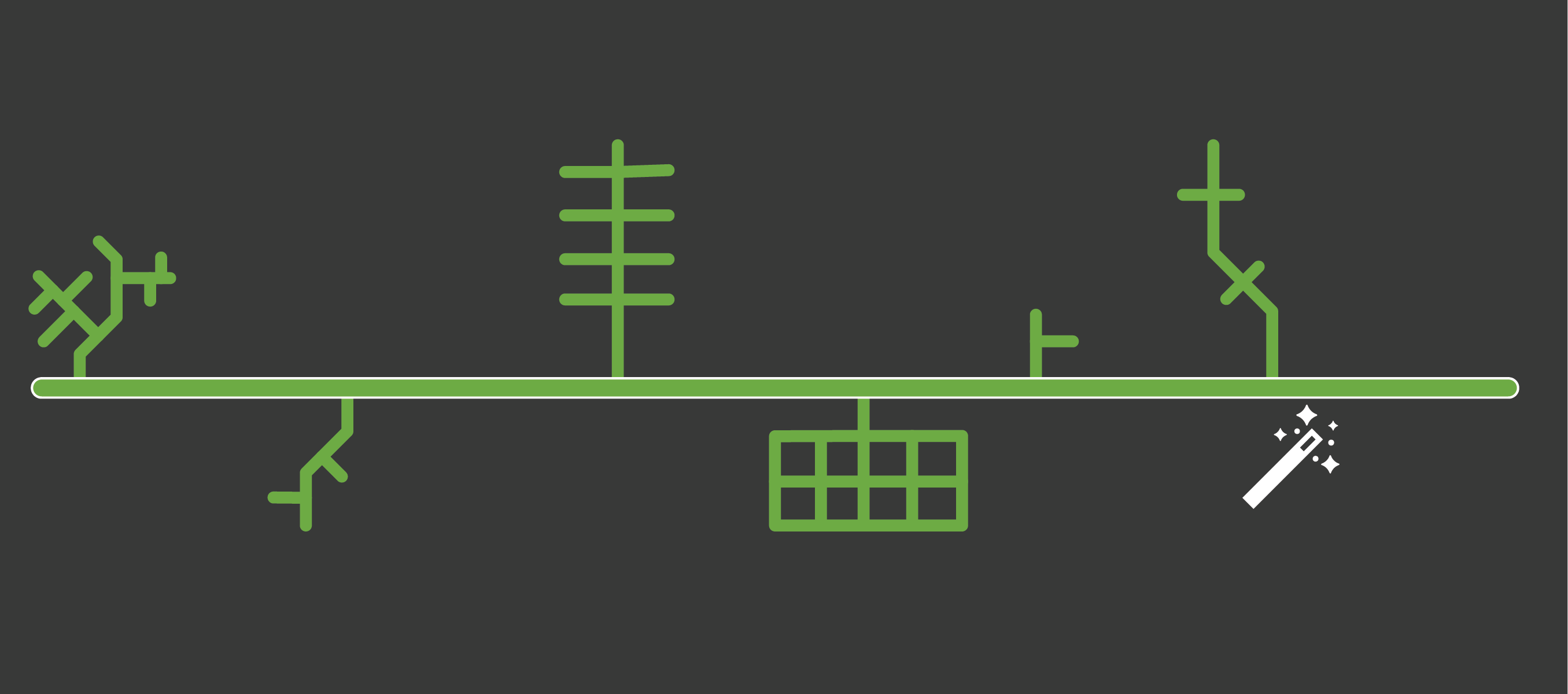 Yellow road being turned green by an icon of a magic wand