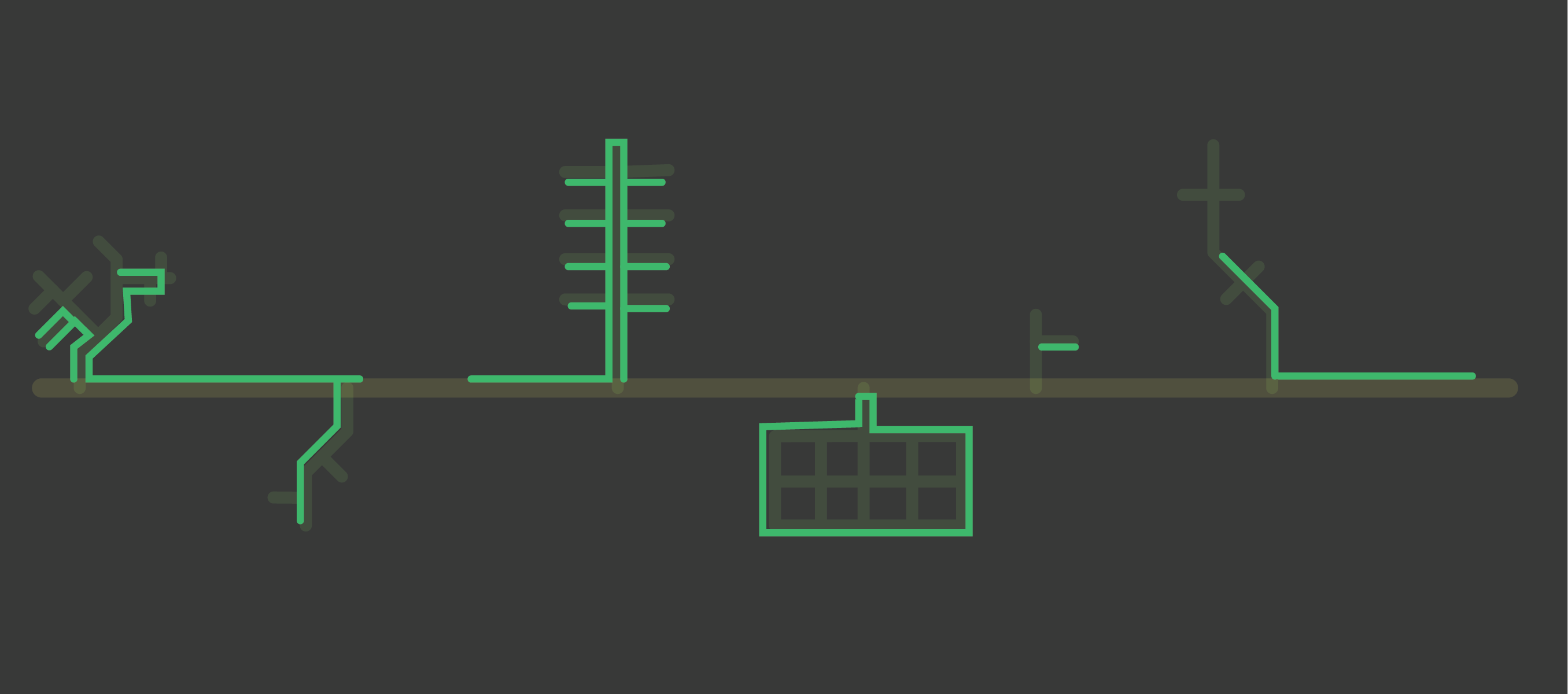 Diagram of a street shown with green sidewalks